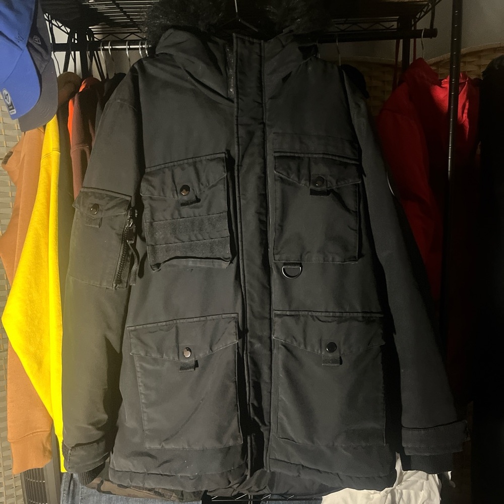 Fur Hood Winter Parka - Black - Men's